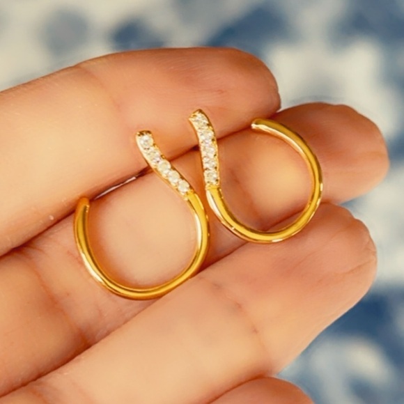 14k Gold Vermeil Curved Open Earrings - Picture 3 of 15